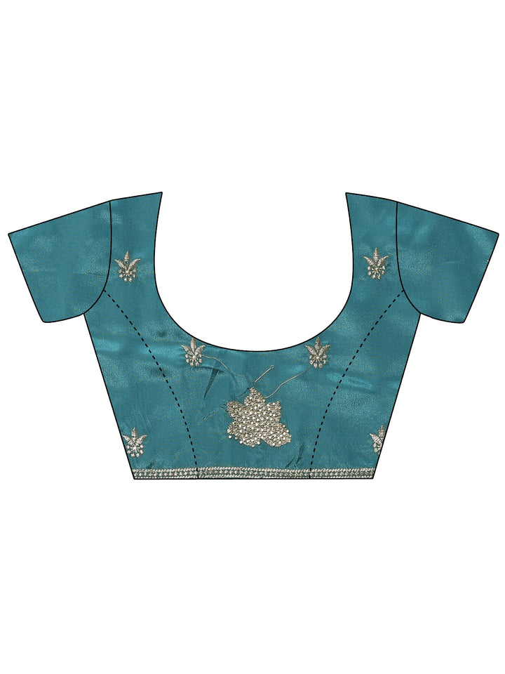 Blue Embroidered Silk Blend Saree With Unstitched Blouse Piece