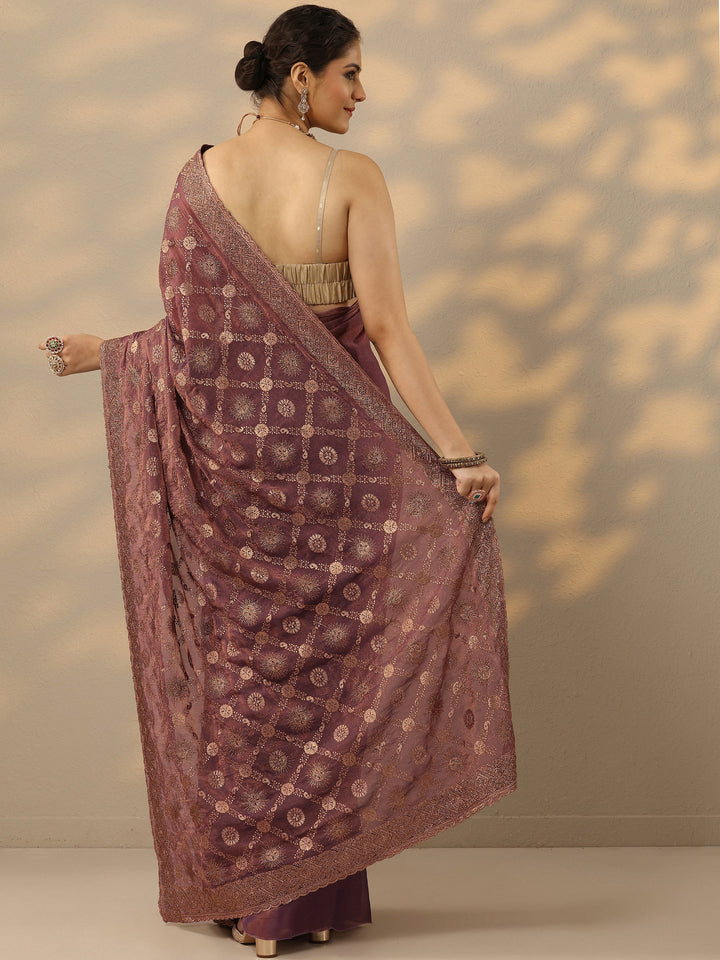 Purple Embroidered Banarasi Silk Blend Saree With Unstitched Blouse Piece