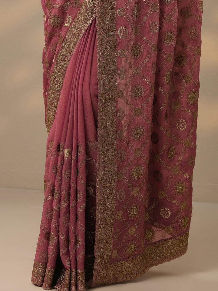 Pink Embroidered Banarasi Silk Blend Saree With Unstitched Blouse Piece