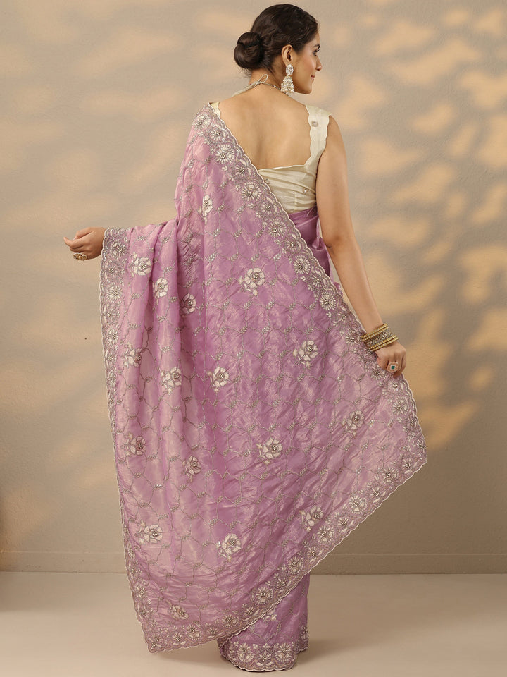 Pink Embroidered Organza Saree With Unstitched Blouse Piece