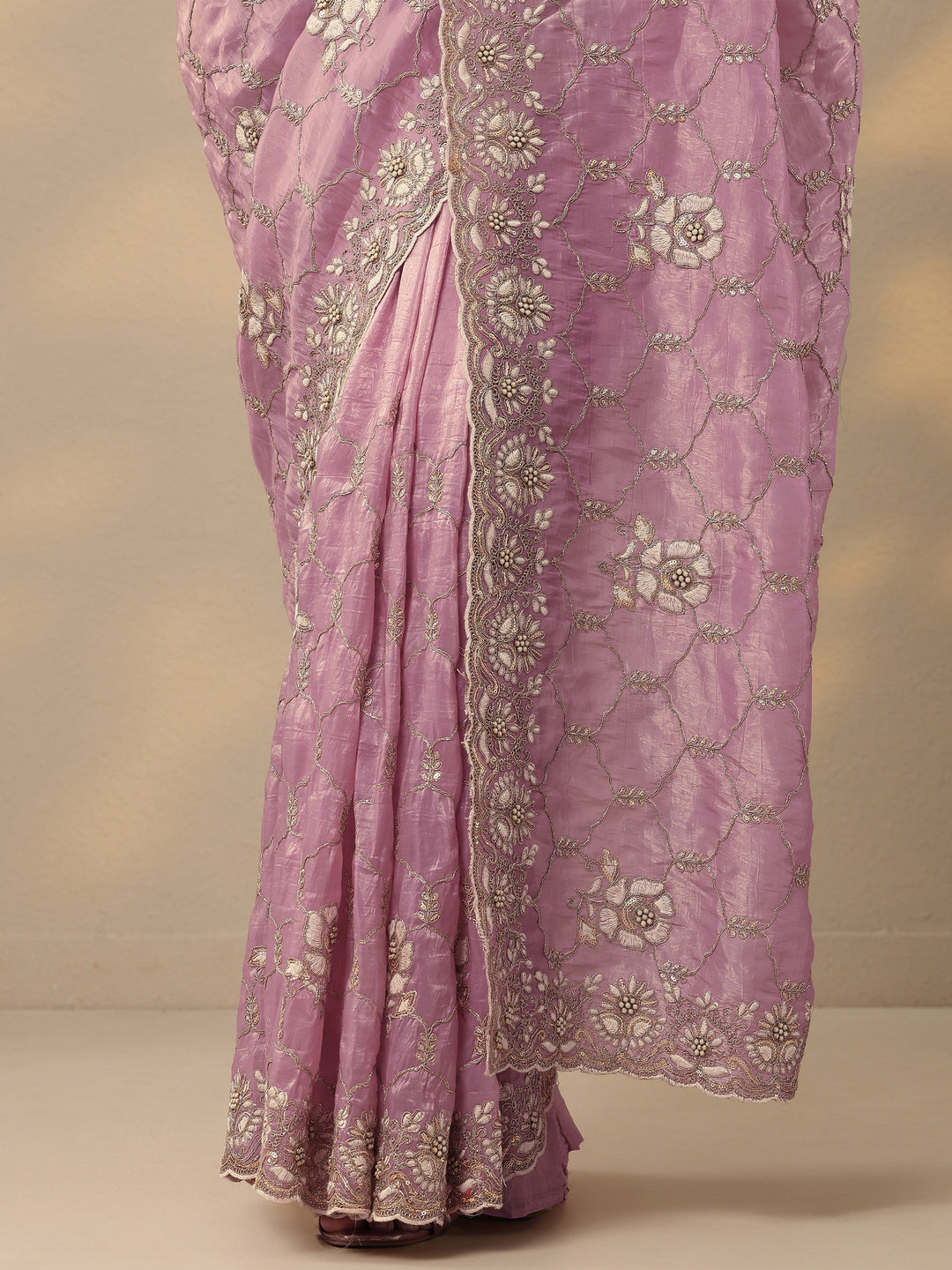 Pink Embroidered Organza Saree With Unstitched Blouse Piece