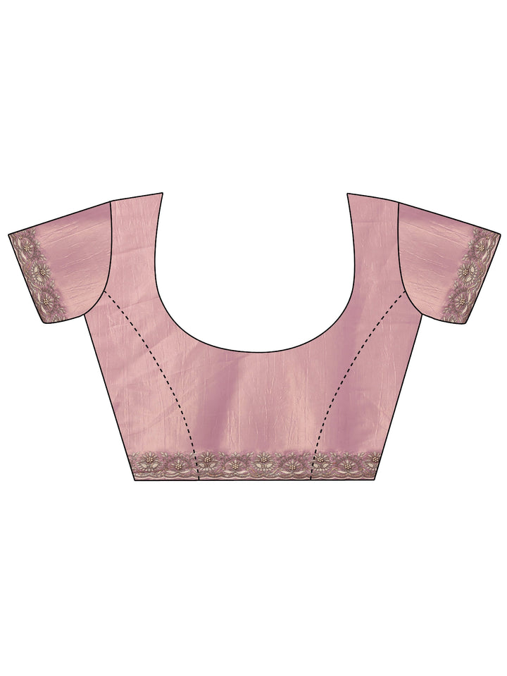 Pink Embroidered Organza Saree With Unstitched Blouse Piece