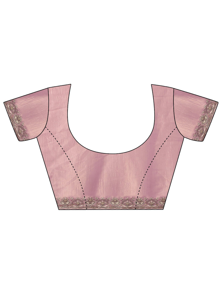 Pink Embroidered Organza Saree With Unstitched Blouse Piece