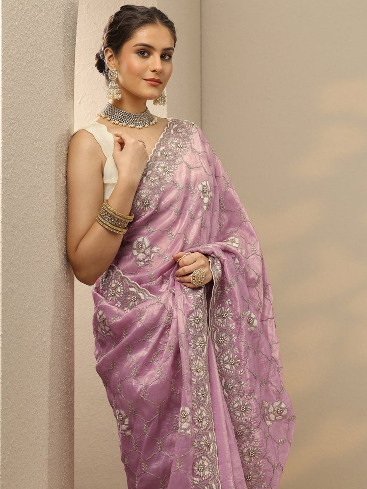 Pink Embroidered Organza Saree With Unstitched Blouse Piece