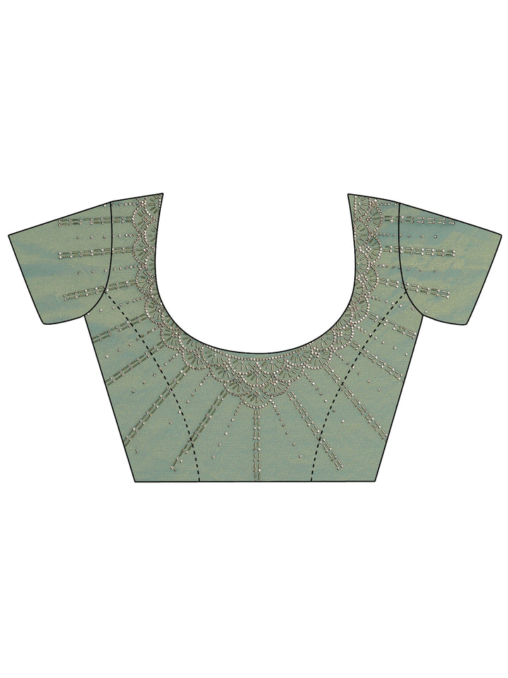 Green Embellished Nylon Saree With Unstitched Blouse Piece