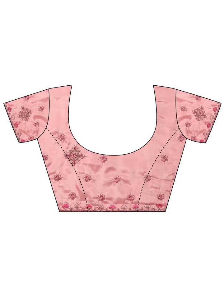 Pink Embroidered Crepe Saree With Unstitched Blouse Piece