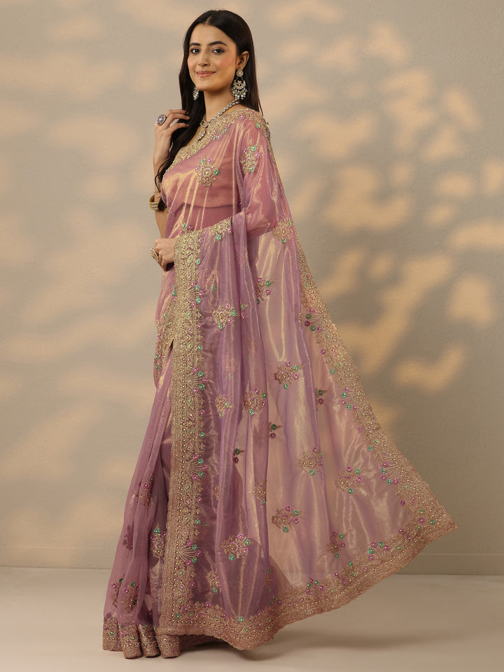 Libas Mauve Embroidered Nylon Saree With Unstitched Blouse Piece