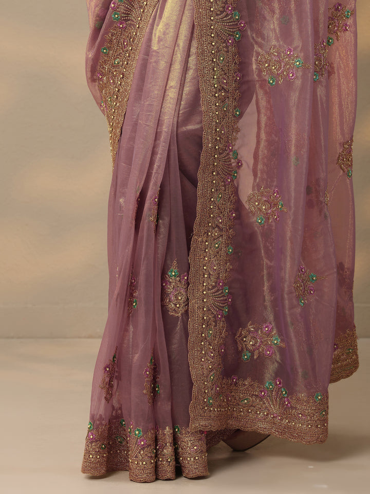 Libas Mauve Embroidered Nylon Saree With Unstitched Blouse Piece