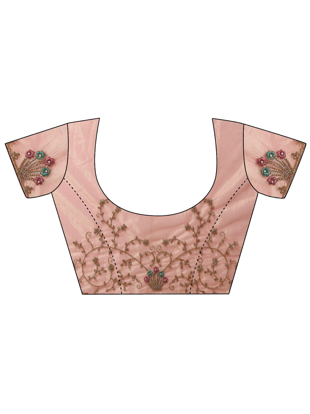 Peach Embroidered Nylon Saree With Unstitched Blouse Piece