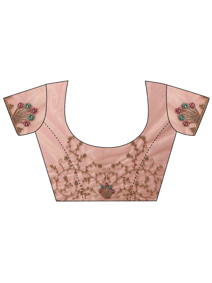 Peach Embroidered Nylon Saree With Unstitched Blouse Piece