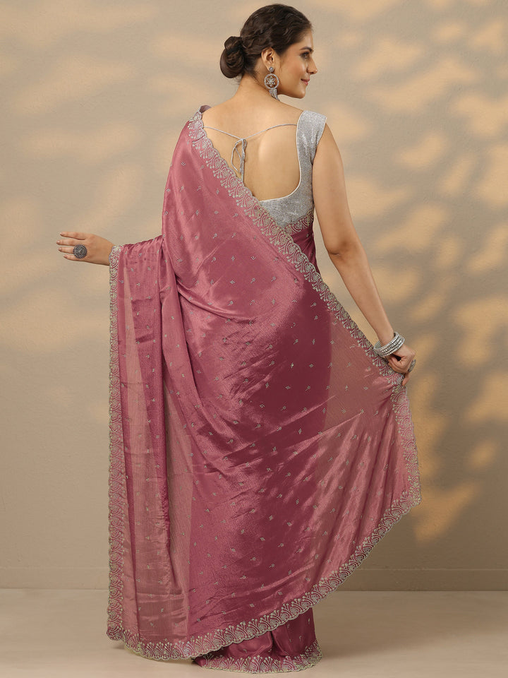 Mauve Embellished Silk Blend Saree With Unstitched Blouse Piece