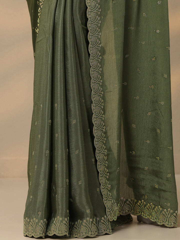 Green Embellished Silk Blend Saree With Unstitched Blouse Piece