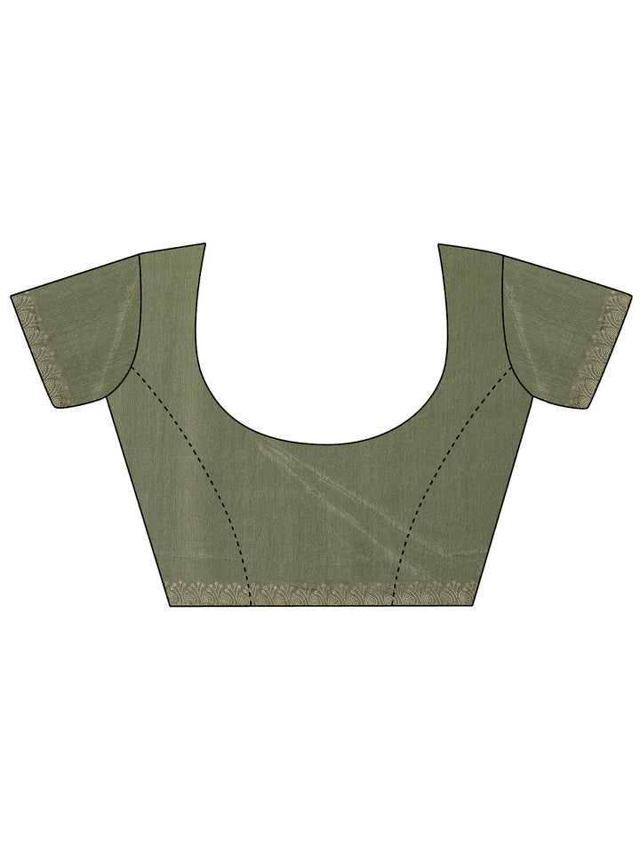 Green Embellished Silk Blend Saree With Unstitched Blouse Piece