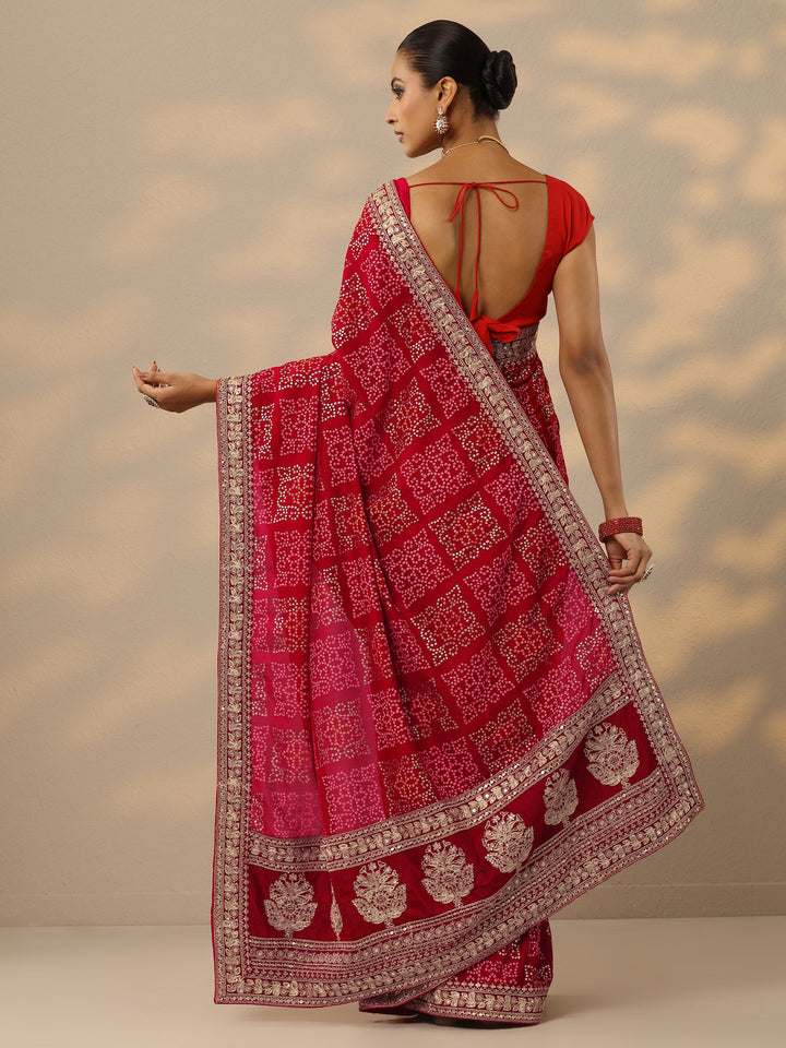 Red Bandhani  Printed Silk Blend Saree With Unstitched Blouse Piece