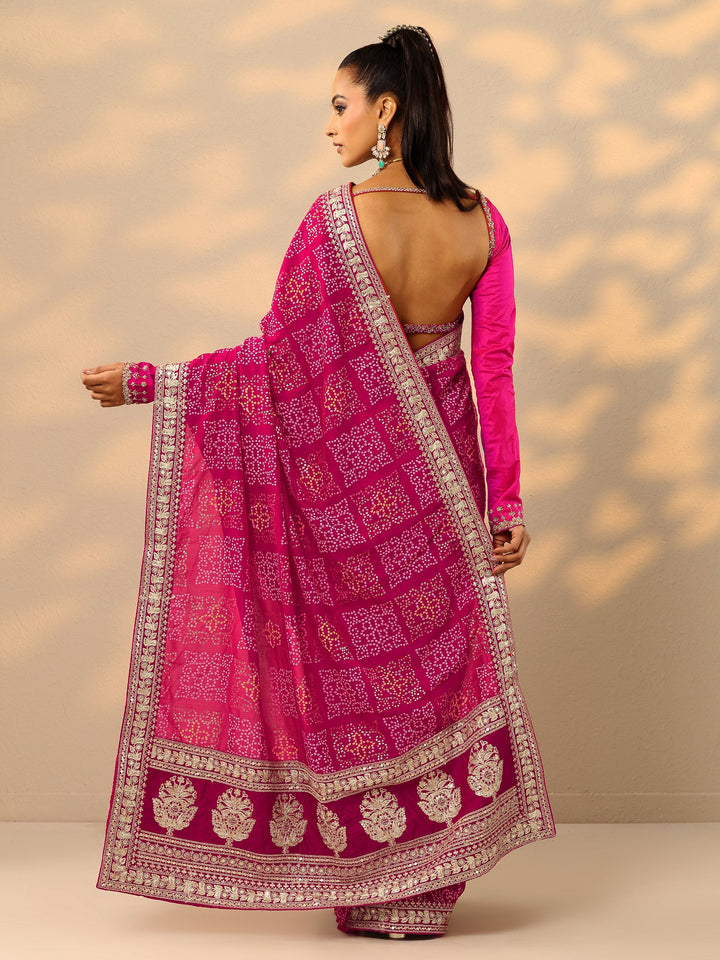 Pink Bandhani  Printed Silk Blend Saree With Unstitched Blouse Piece