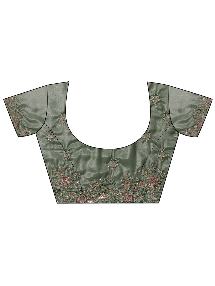 Green Embroidered Crepe Saree With Unstitched Blouse Piece