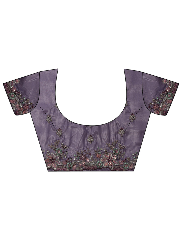 Lavender Embroidered Crepe Saree With Unstitched Blouse Piece
