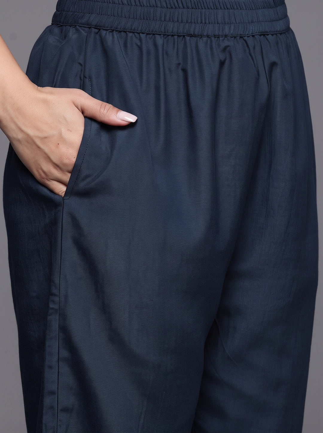 Plus Size Navy Blue Embroidered Georgette Straight Suit With Dupatta