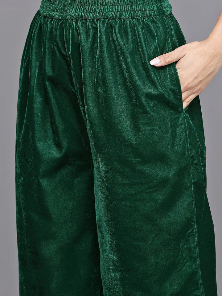 Green Yoke Design Velvet Straight Suit With Dupatta