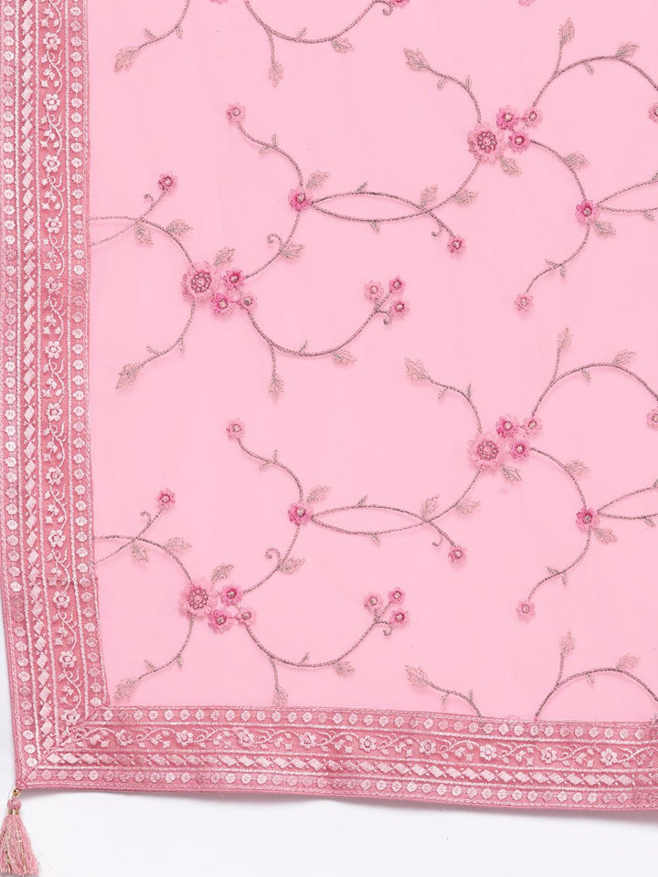 Libas Art Pink Yoke Design Silk Anarkali Kurta With Trousers & Dupatta - ShopLibas