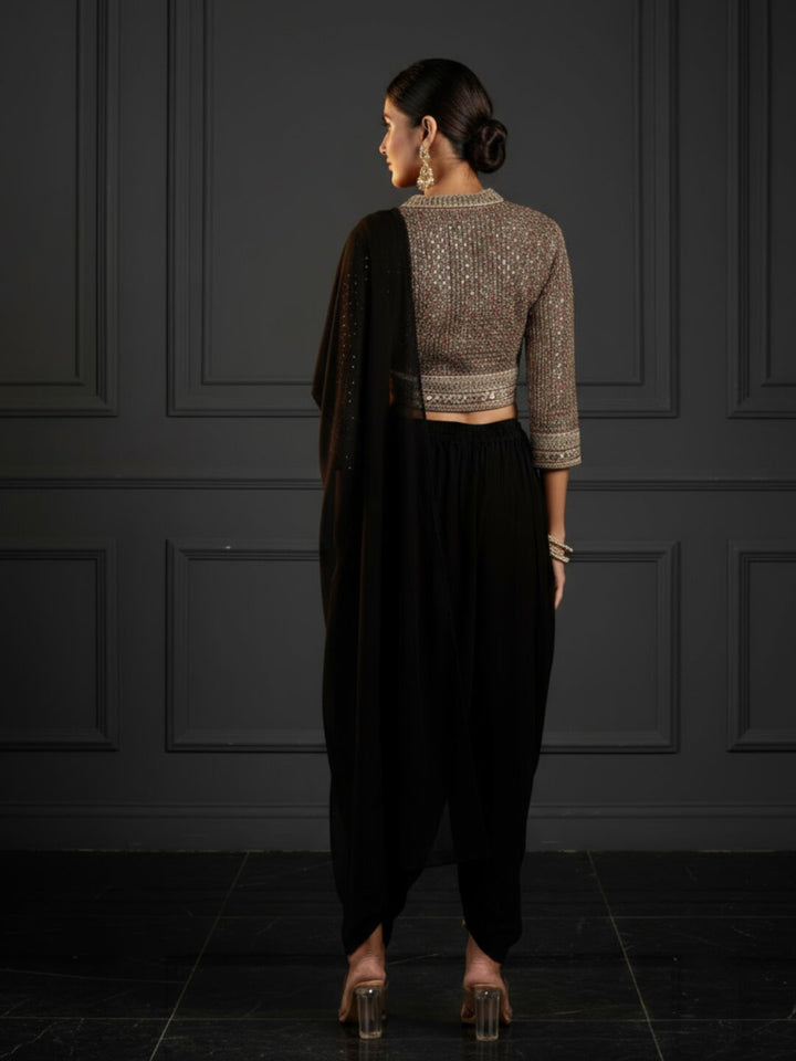 Libas Art Black Embroidered Georgette Dhoti Saree