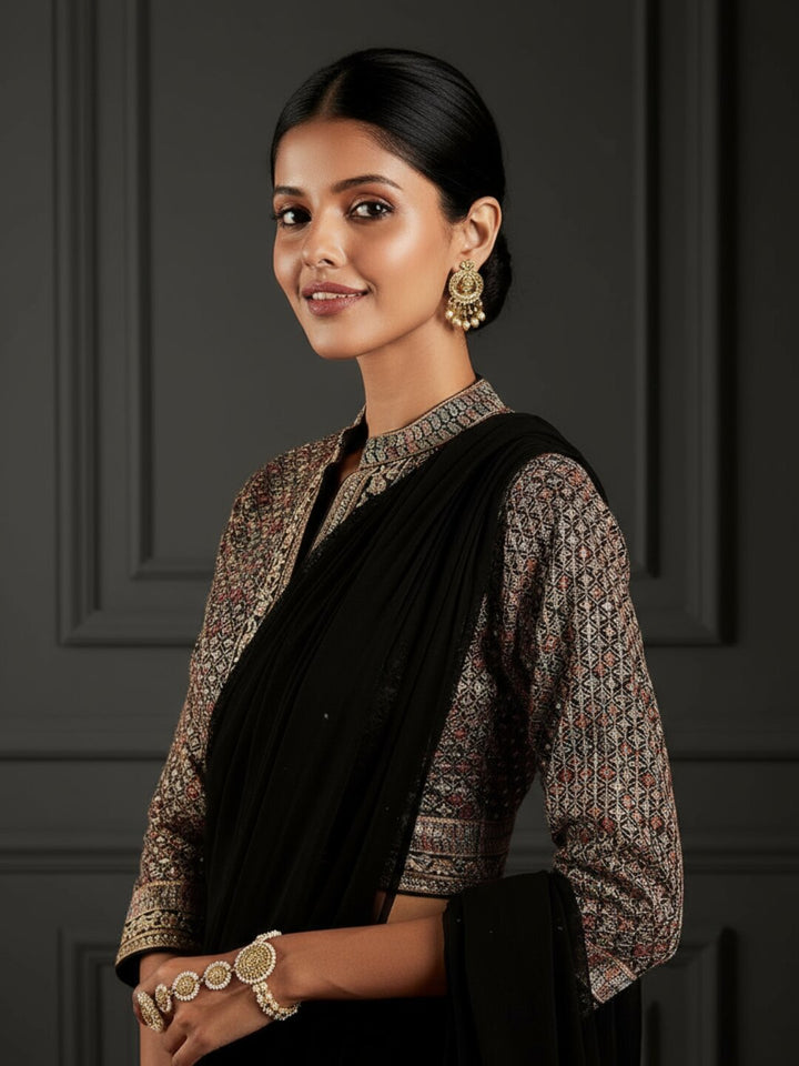 Libas Art Black Embroidered Georgette Dhoti Saree