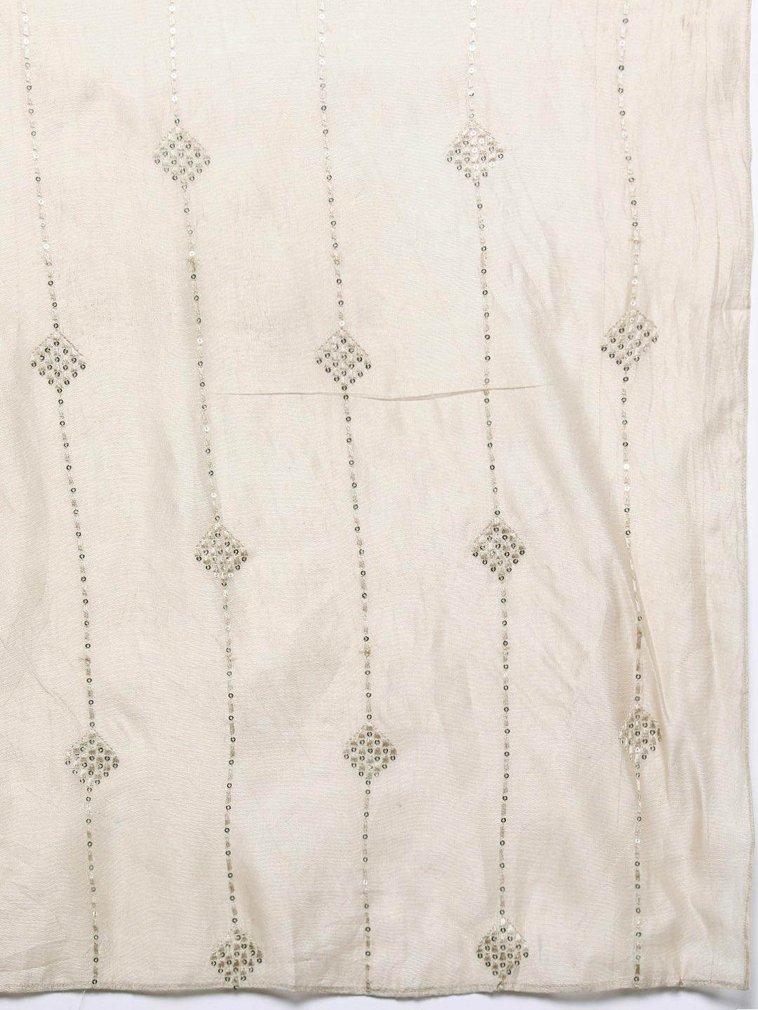 Libas Art Beige Embroidered Silk Blend A-Line Kurta With Trousers & Dupatta - ShopLibas