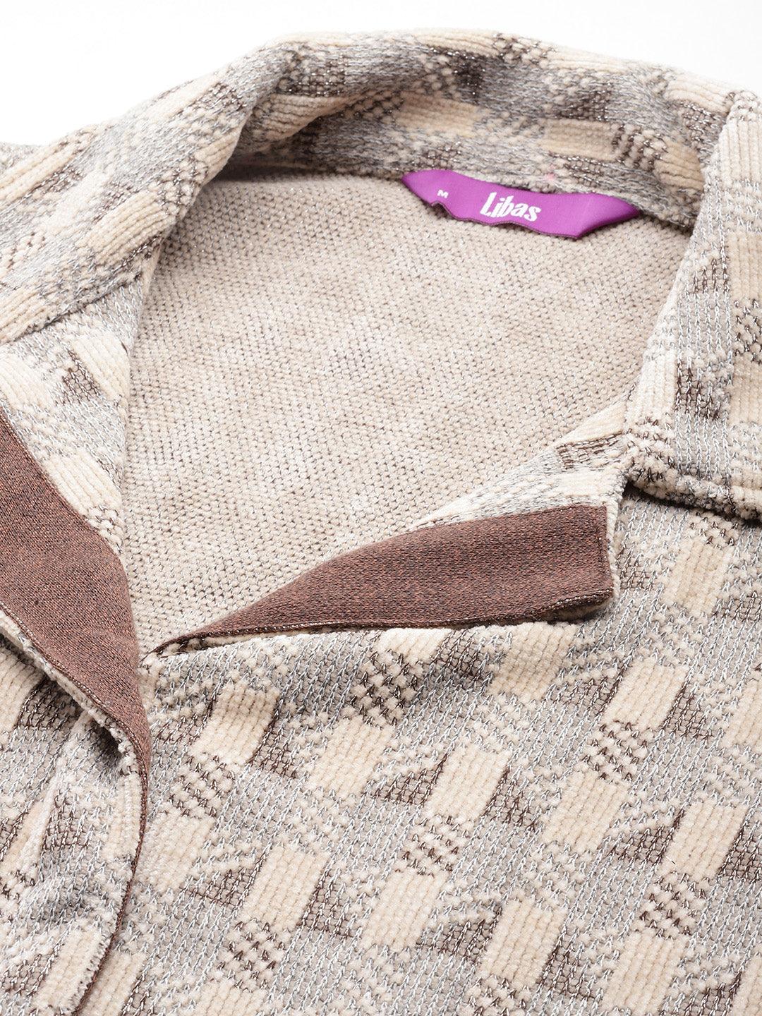 Beige Self Design Wool Blend Co-Ords - Libas 