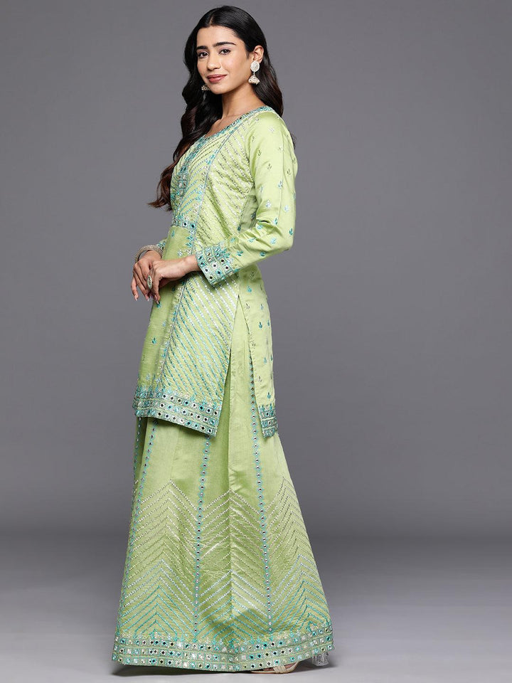 Libas Art Green Embroidered Silk Blend Straight Kurta With Palazzos & Dupatta - ShopLibas