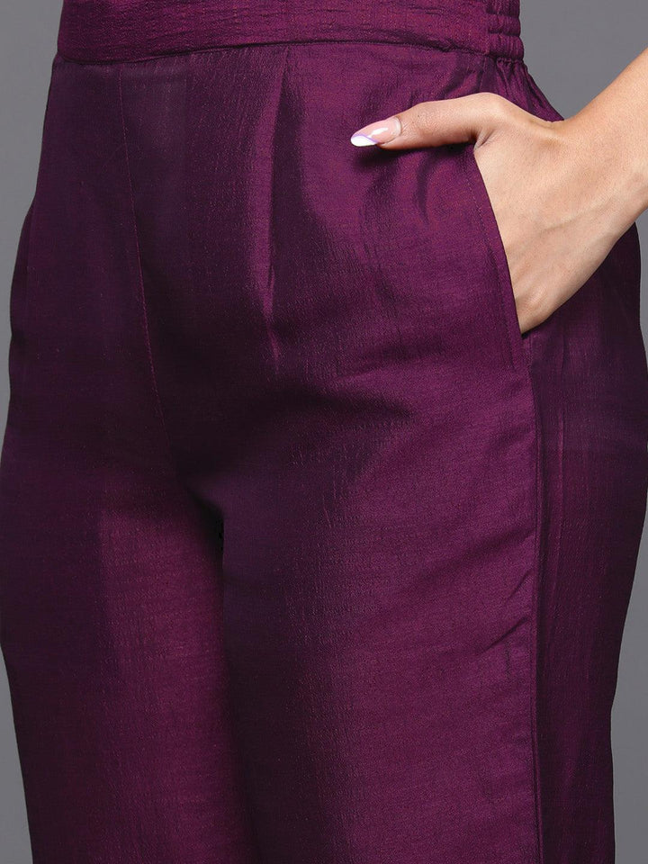 Libas Art Wine Embroidered Silk Blend Straight Kurta With Trousers & Dupatta - ShopLibas