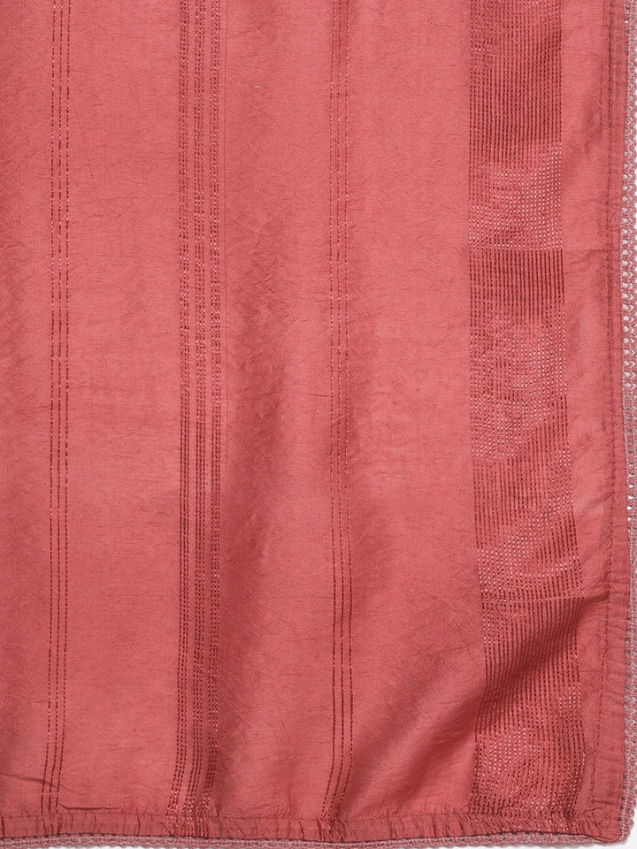 Coral Embroidered Silk Blend Straight Suit With Dupatta