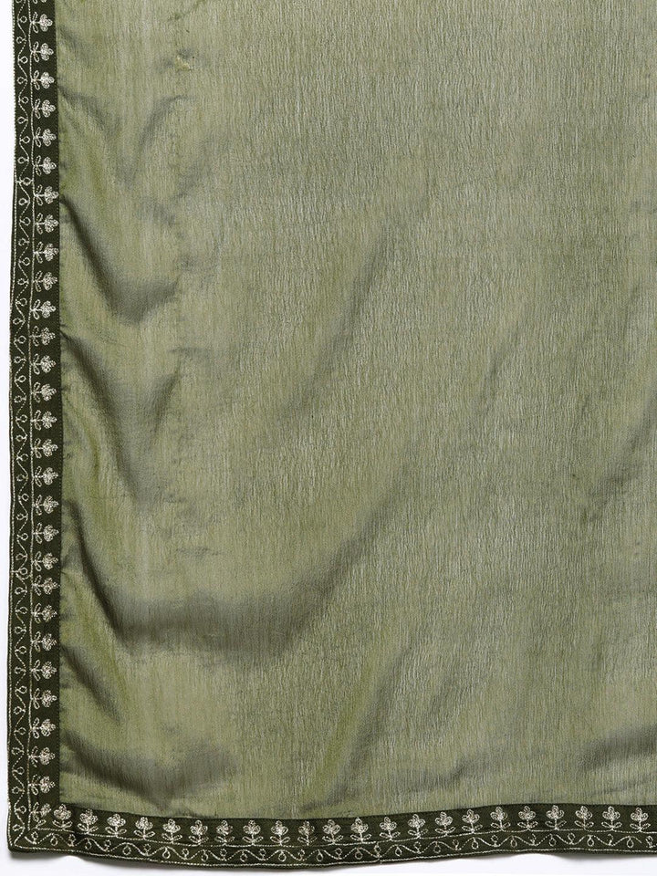 Olive Yoke Design Silk Blend Straight Suit With Dupatta