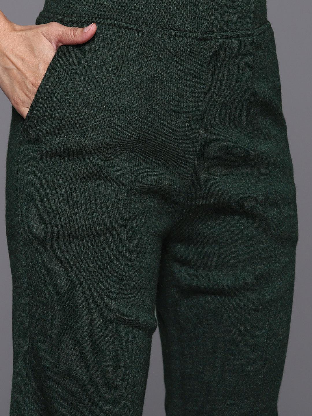 Green Yoke Design Wool Straight Kurta With Trousers - ShopLibas 