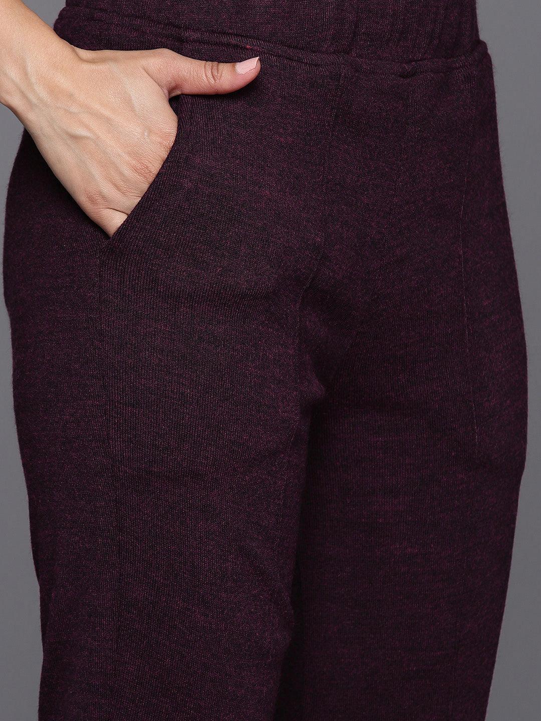 Wine Yoke Design Wool Straight Kurta With Trousers - ShopLibas 