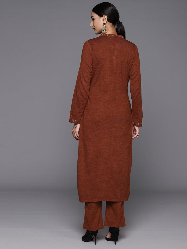 Rust Yoke Design Wool Straight Kurta Set