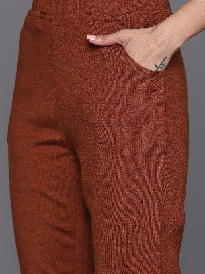 Rust Yoke Design Wool Straight Kurta Set