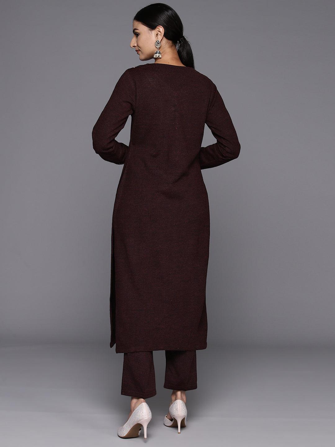 Rust Yoke Design Wool Straight Kurta With Trousers - ShopLibas 