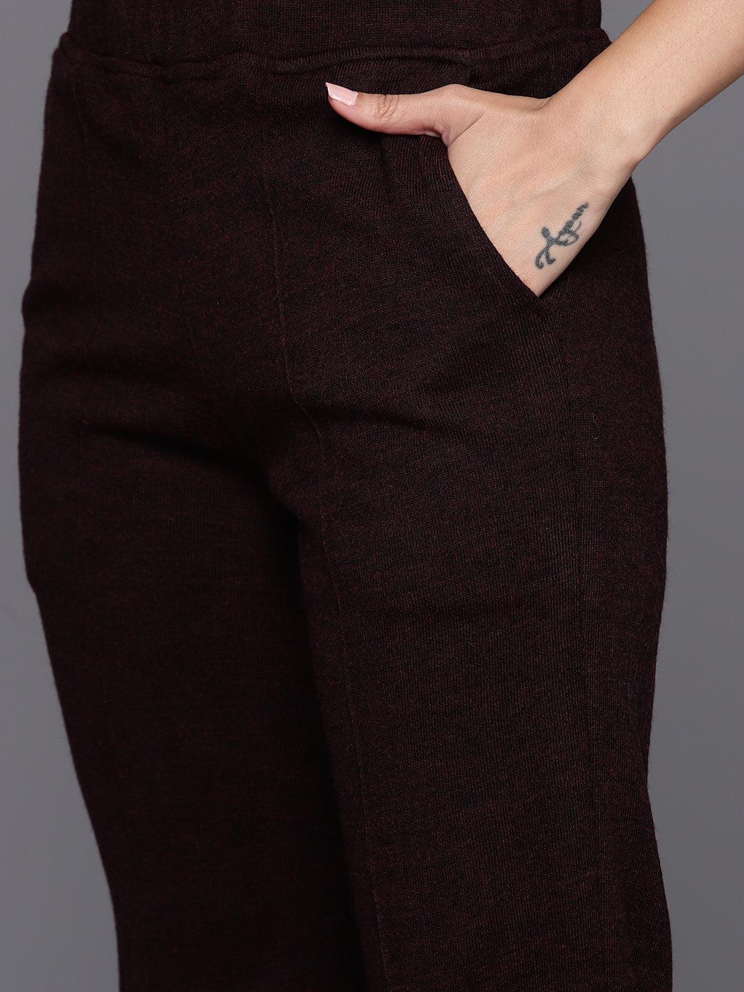 Rust Yoke Design Wool Straight Kurta With Trousers - ShopLibas 