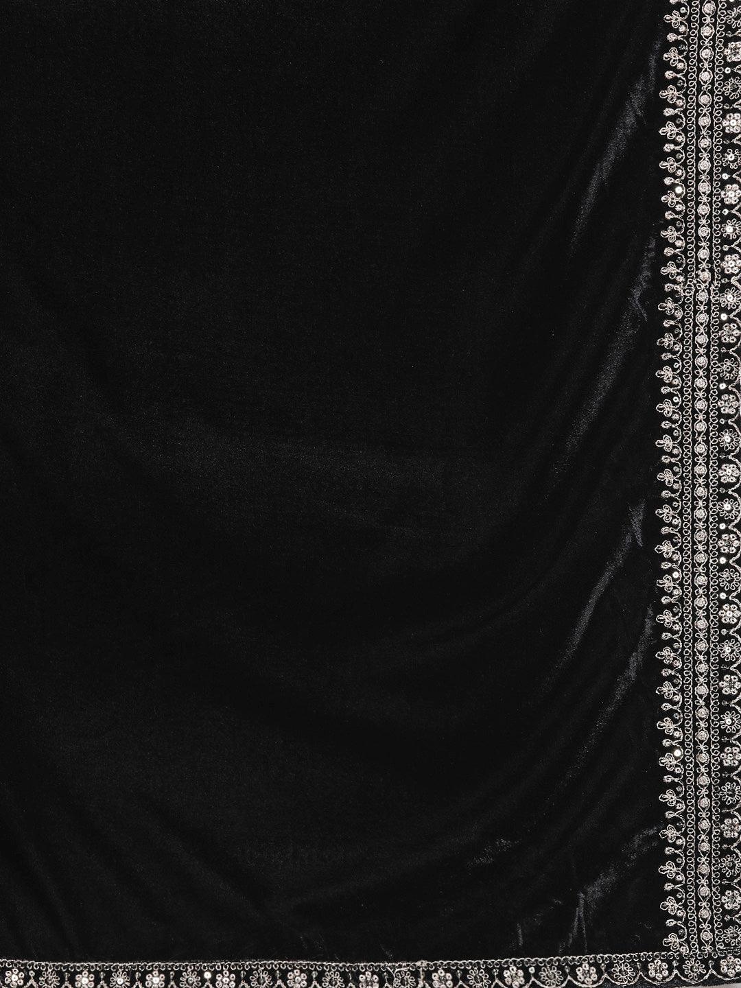 Black Yoke Design Velvet Straight Kurta With Palazzos & Dupatta - ShopLibas 