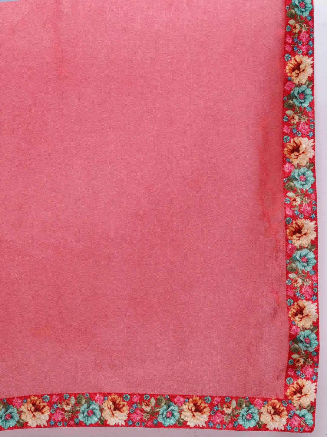 Coral Printed Organza A-Line Kurta With Sharara & Dupatta - ShopLibas