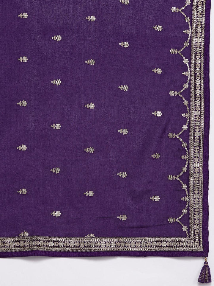 Purple Woven Design Silk Blend Straight Suit With Dupatta