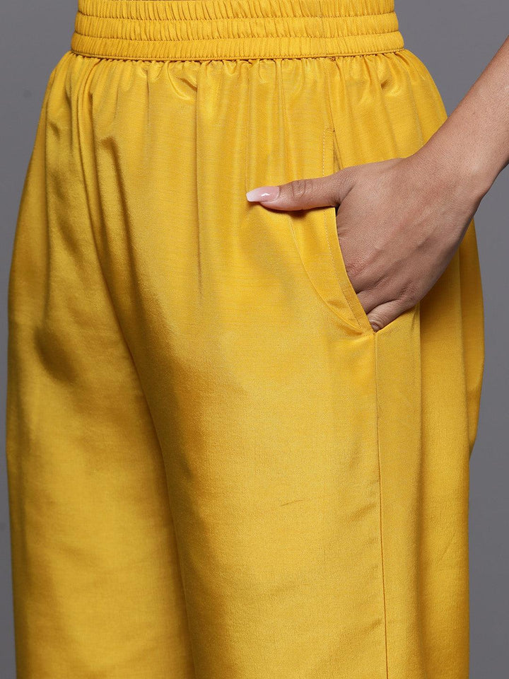 Yellow Woven Design Silk Blend Straight Suit With Dupatta