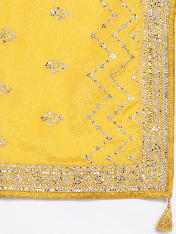 Yellow Woven Design Silk Blend Straight Suit With Dupatta