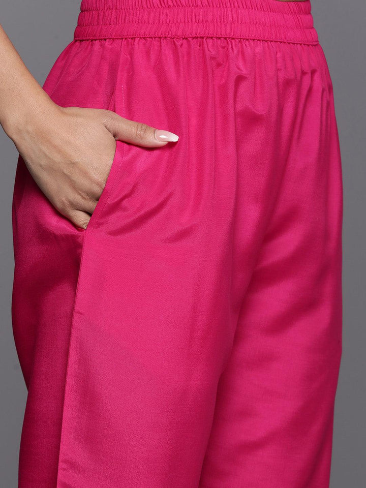 Pink Woven Design Silk Blend Straight Suit With Dupatta