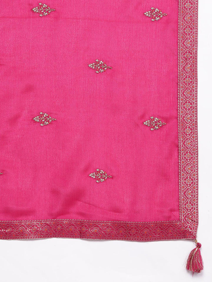 Pink Woven Design Silk Blend Straight Suit With Dupatta
