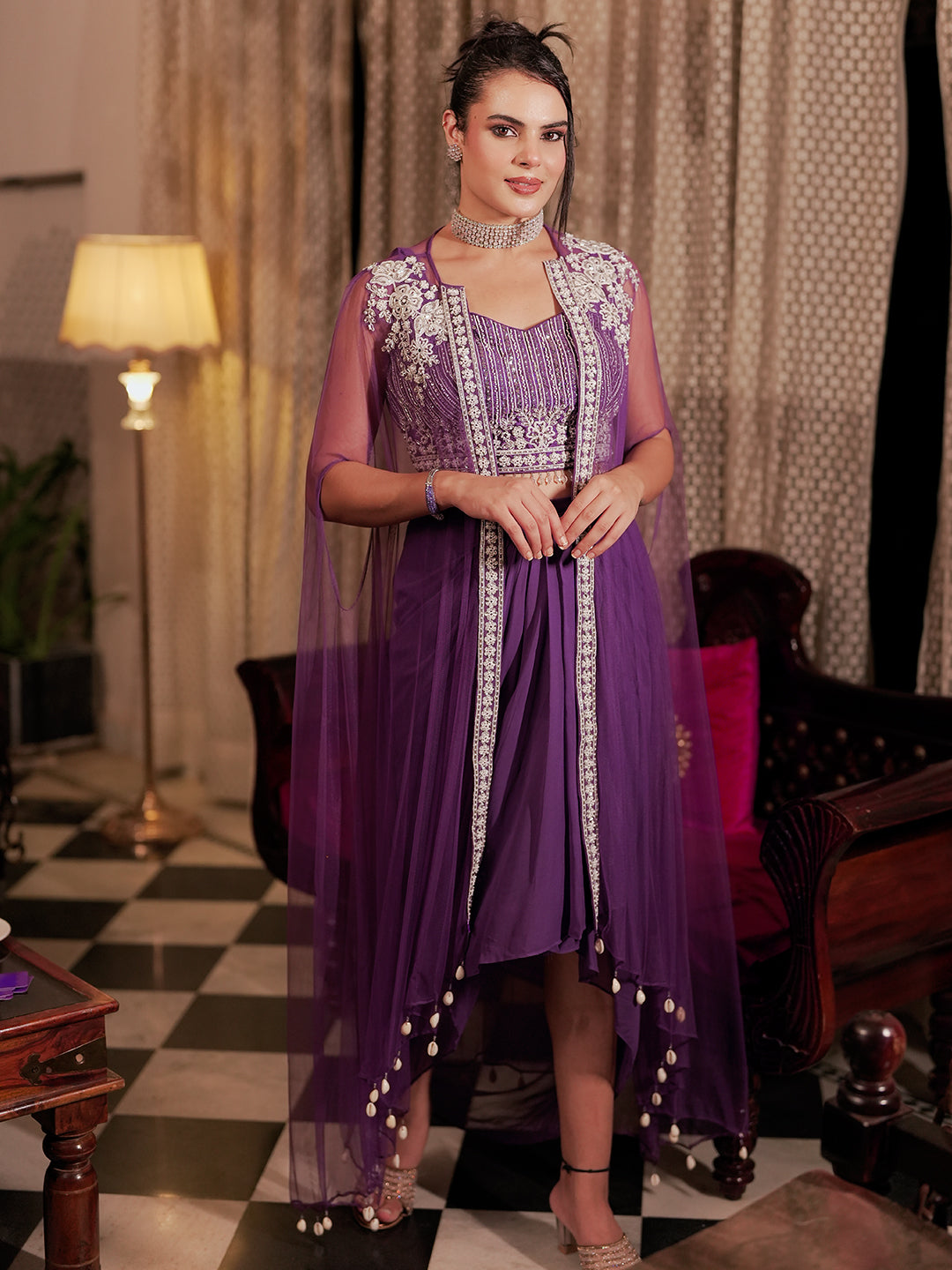 Libas Art Mauve Silk Blend Embellished 3 Piece Co-Ords