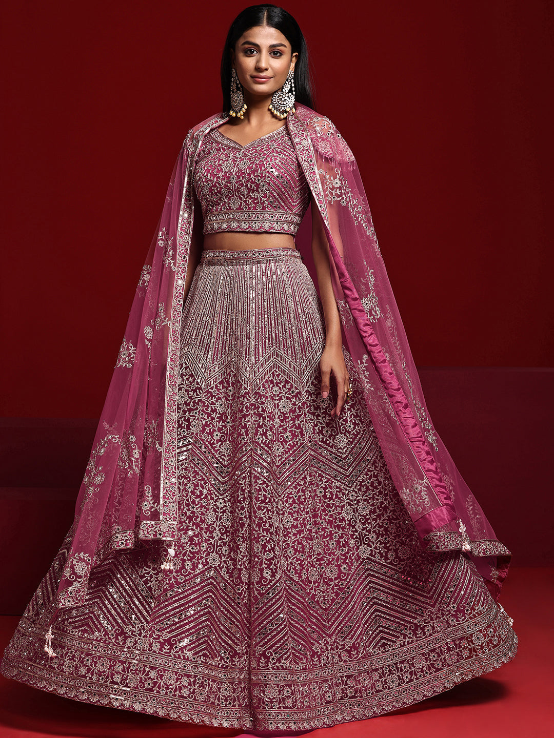 Libas Art Pink Embellished Net Lehenga Set