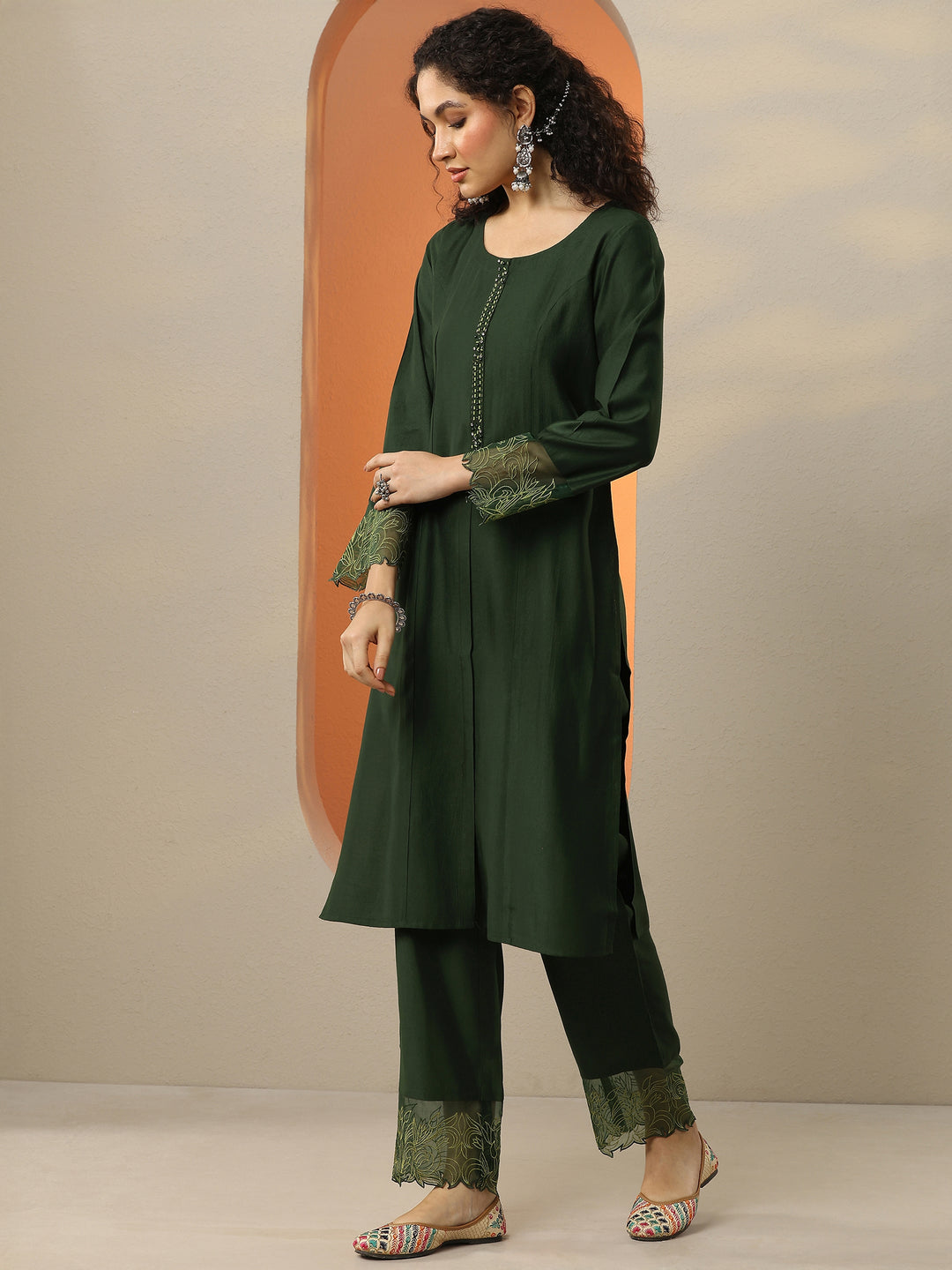 Green Yoke Design Silk Blend Straight Suit With Dupatta