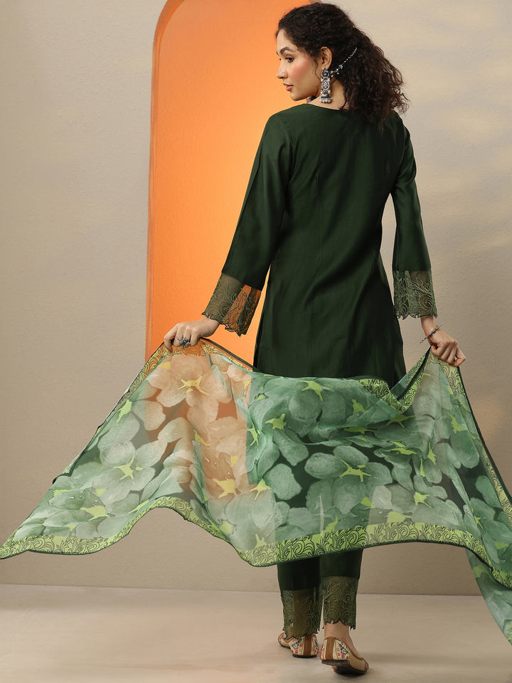 Green Yoke Design Silk Blend Straight Suit With Dupatta