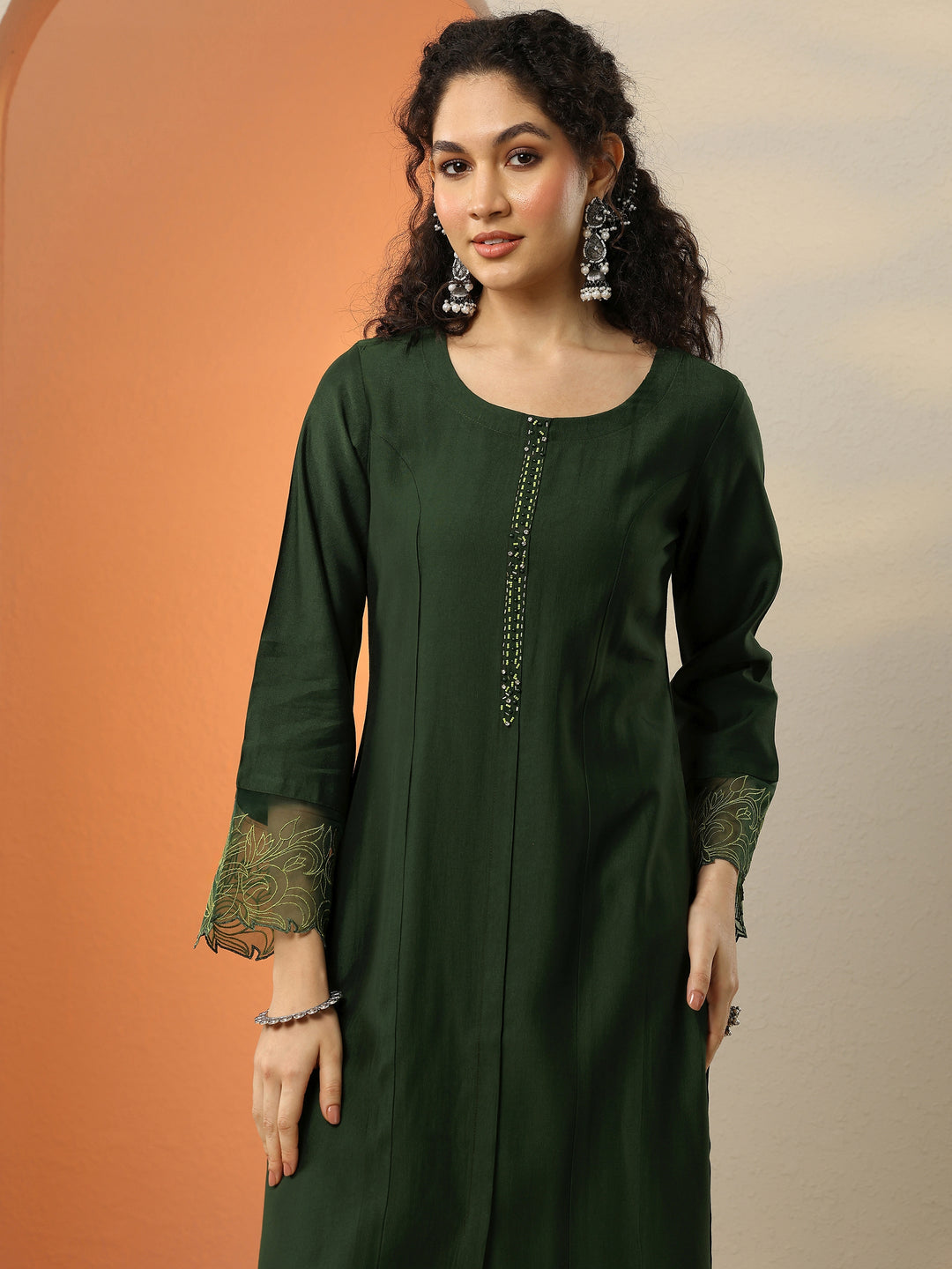 Green Yoke Design Silk Blend Straight Suit With Dupatta